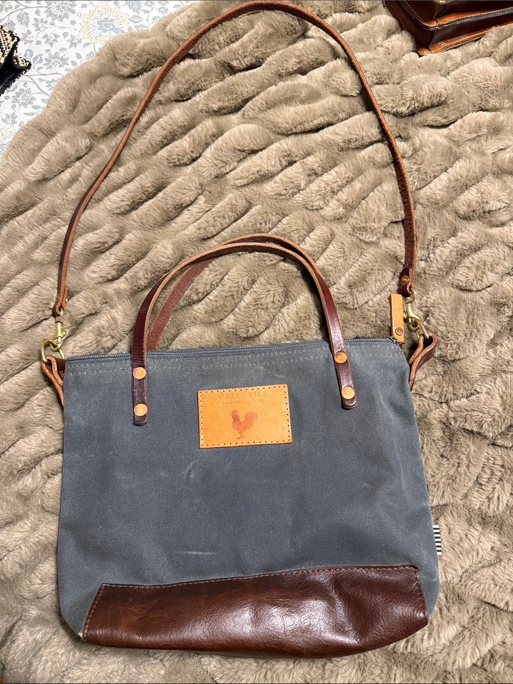Meanwhile Back on the Farm Slate Blue Waxed Canvas Small Tote